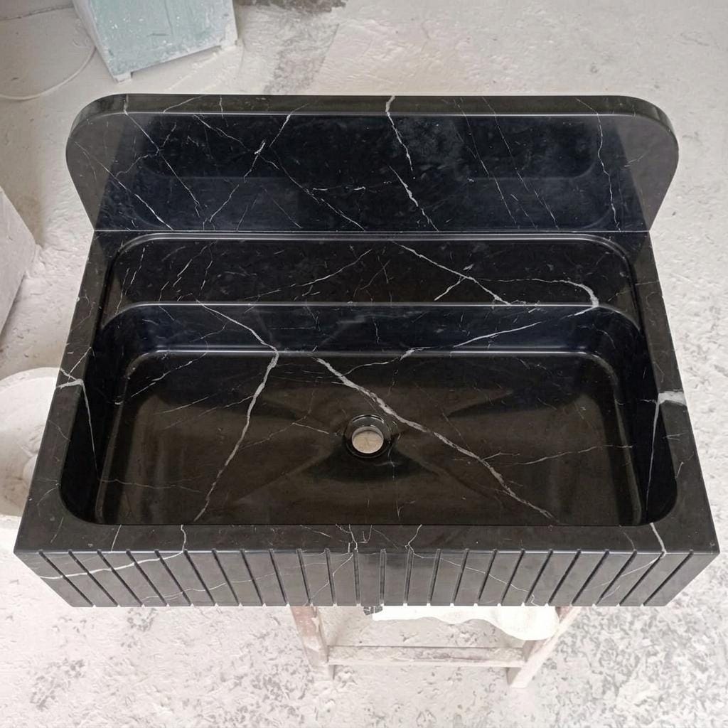 Nero Marquina Marble wall mount sink — top-down view (photo 5)