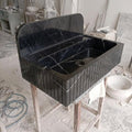 Nero Marquina Marble wall mount sink — isometric three-quarter view (photo 6)