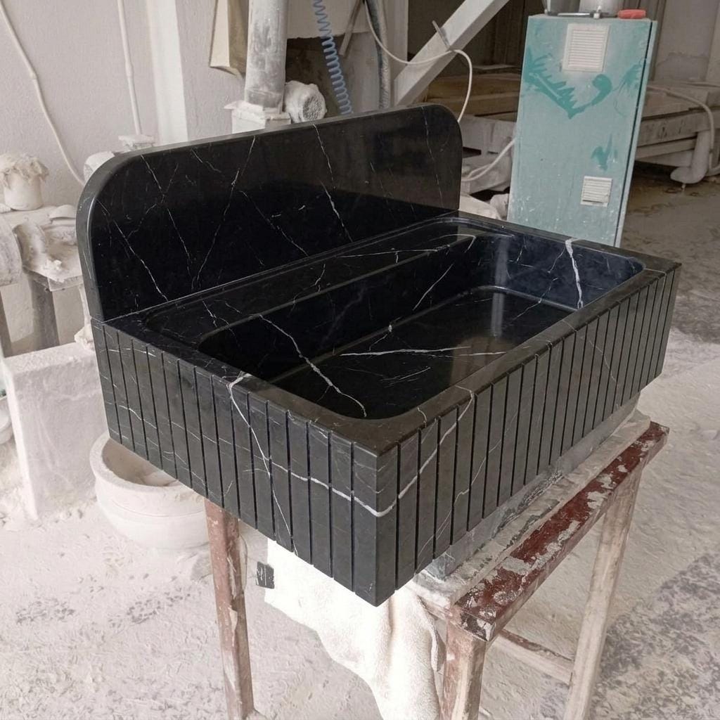 Nero Marquina Marble wall mount sink — isometric three-quarter view (photo 7)