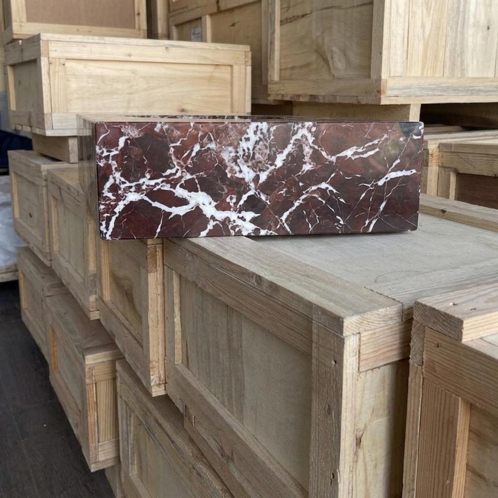 Rosso Levanto Marble square vessel sink — left side view (photo 3)