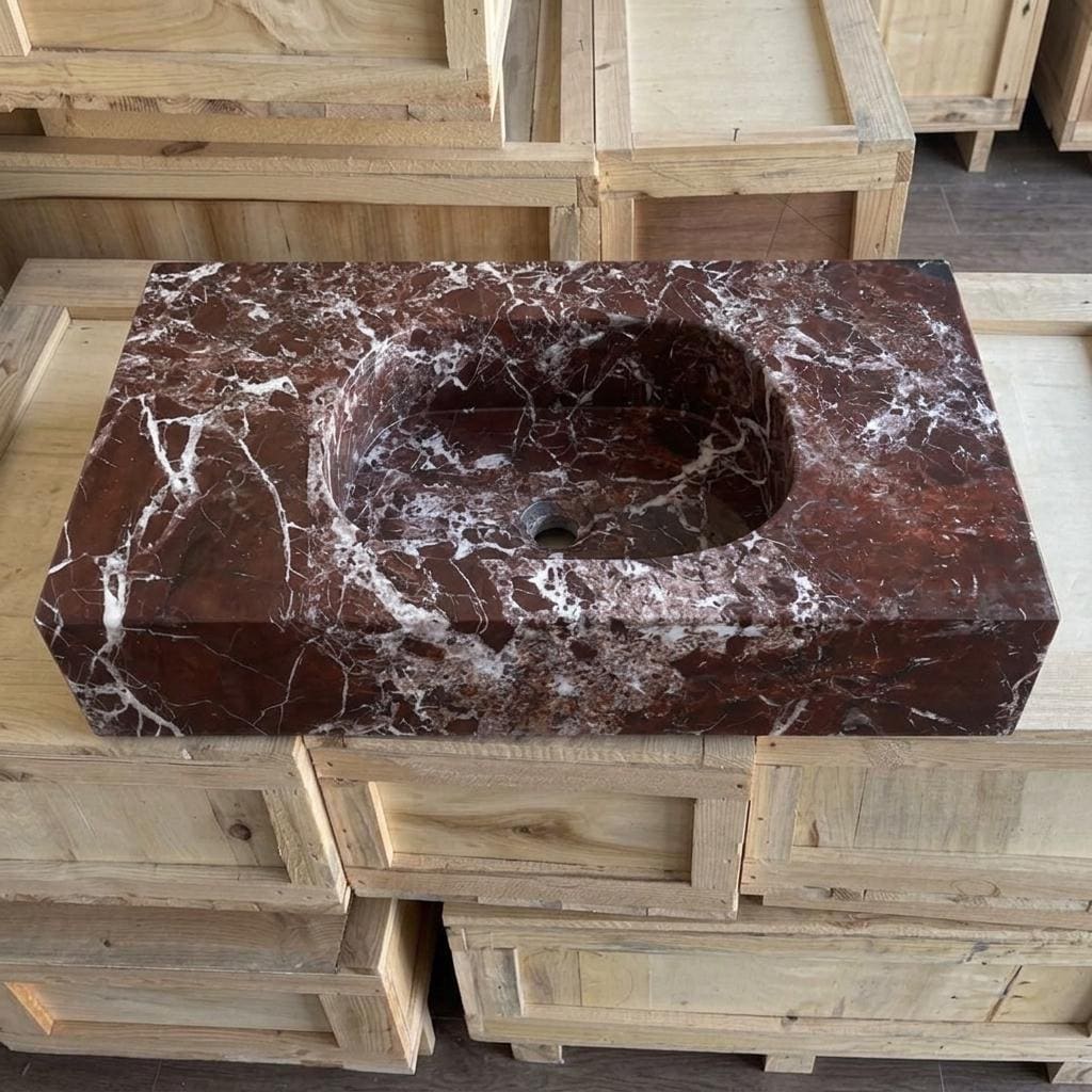 Rosso Levanto Marble square vessel sink — front view (photo 5)