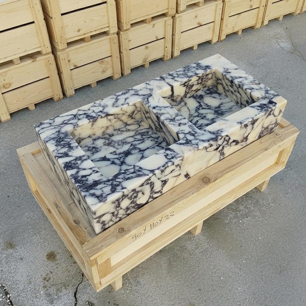 Calacatta Viola Marble fluted vessel sink — product photograph