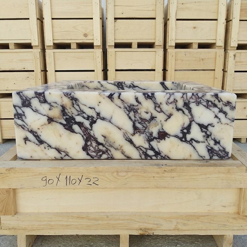 Calacatta Viola Marble fluted vessel sink — front view (photo 2)