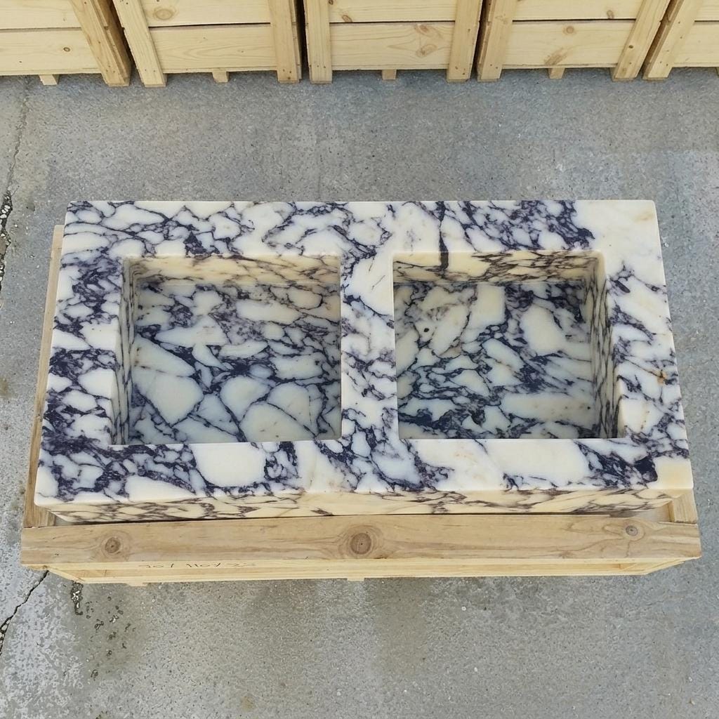 Calacatta Viola Marble fluted vessel sink — top-down view (photo 6)