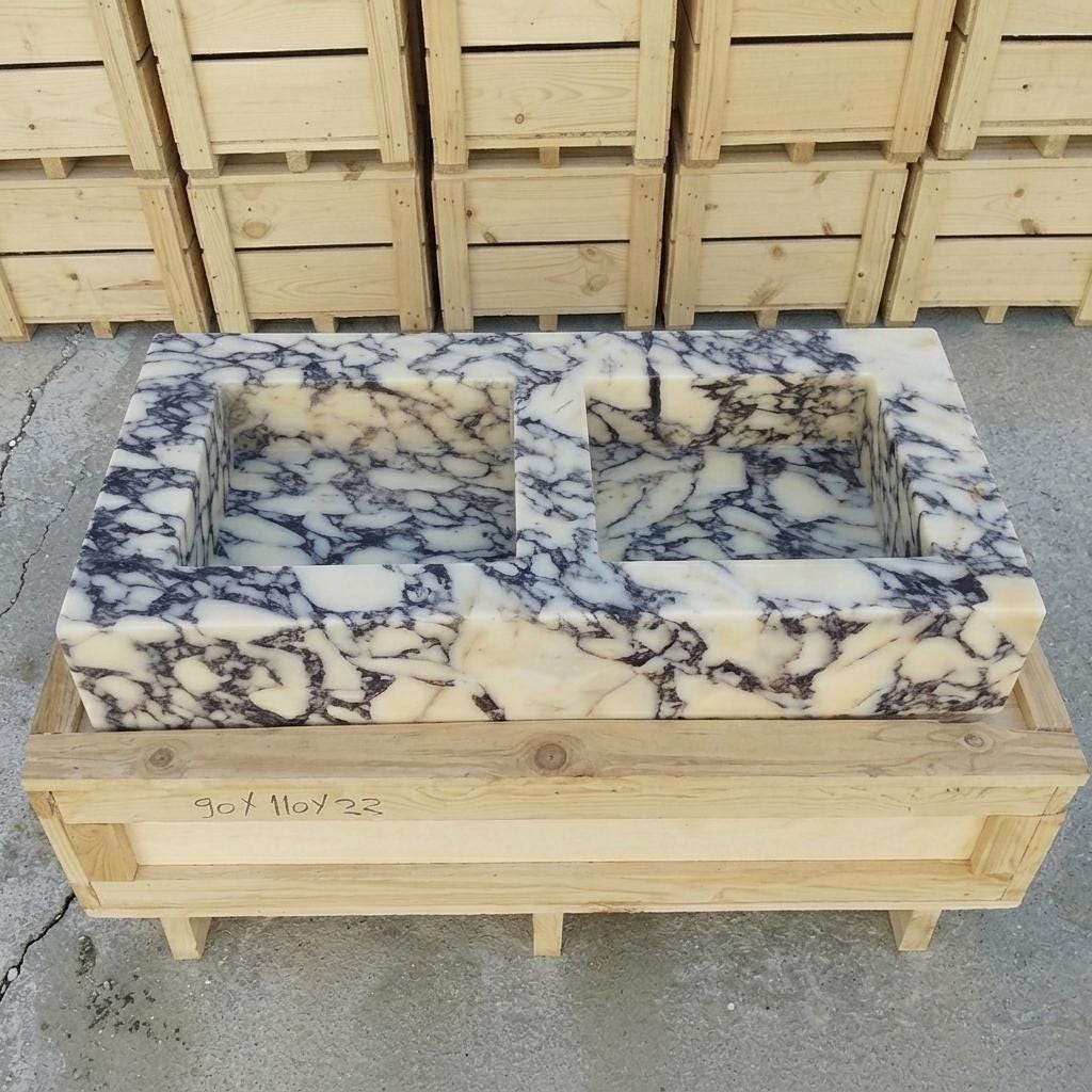 Calacatta Viola Marble fluted vessel sink — front view (photo 11)