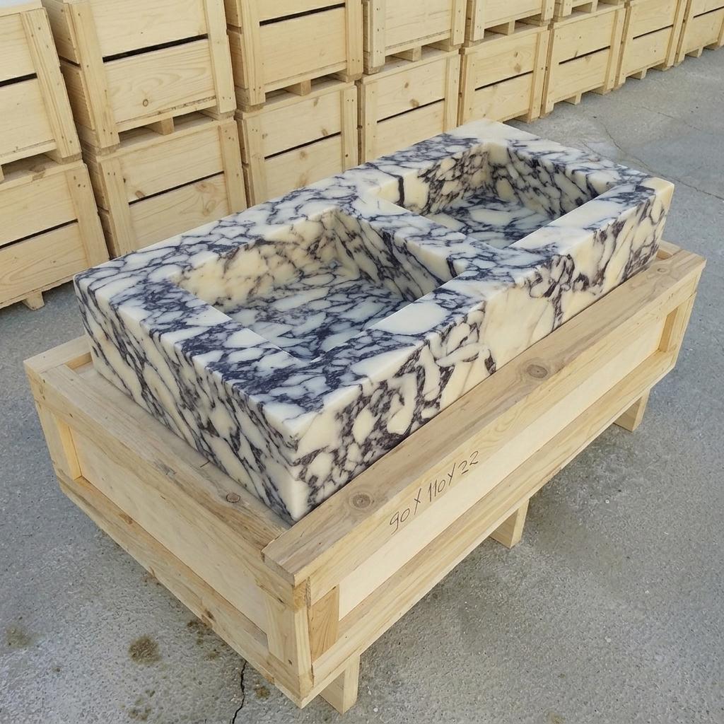Calacatta Viola Marble fluted vessel sink — high-angle view (photo 12)