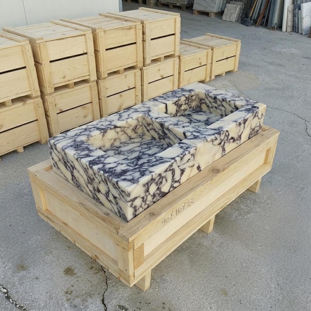 Calacatta Viola Marble fluted vessel sink — full wide shot (photo 16)