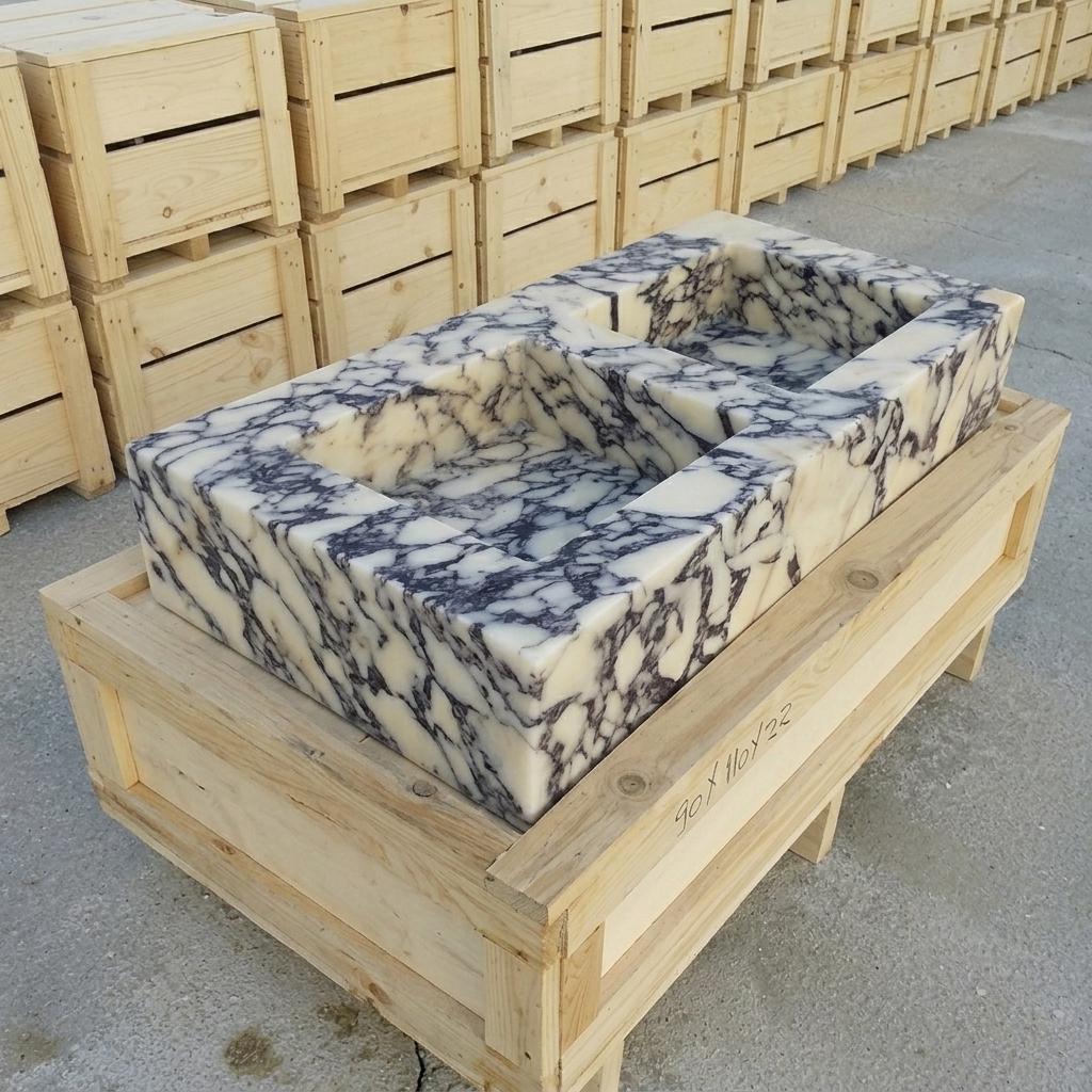 Calacatta Viola Marble fluted vessel sink — product photograph (photo 18)