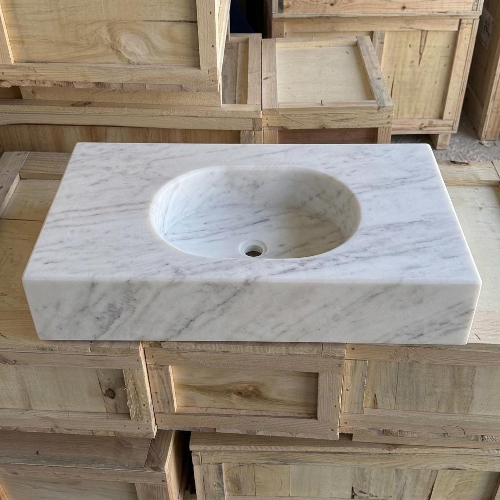 Carrara White Marble wall mount sink — front view (photo 5)