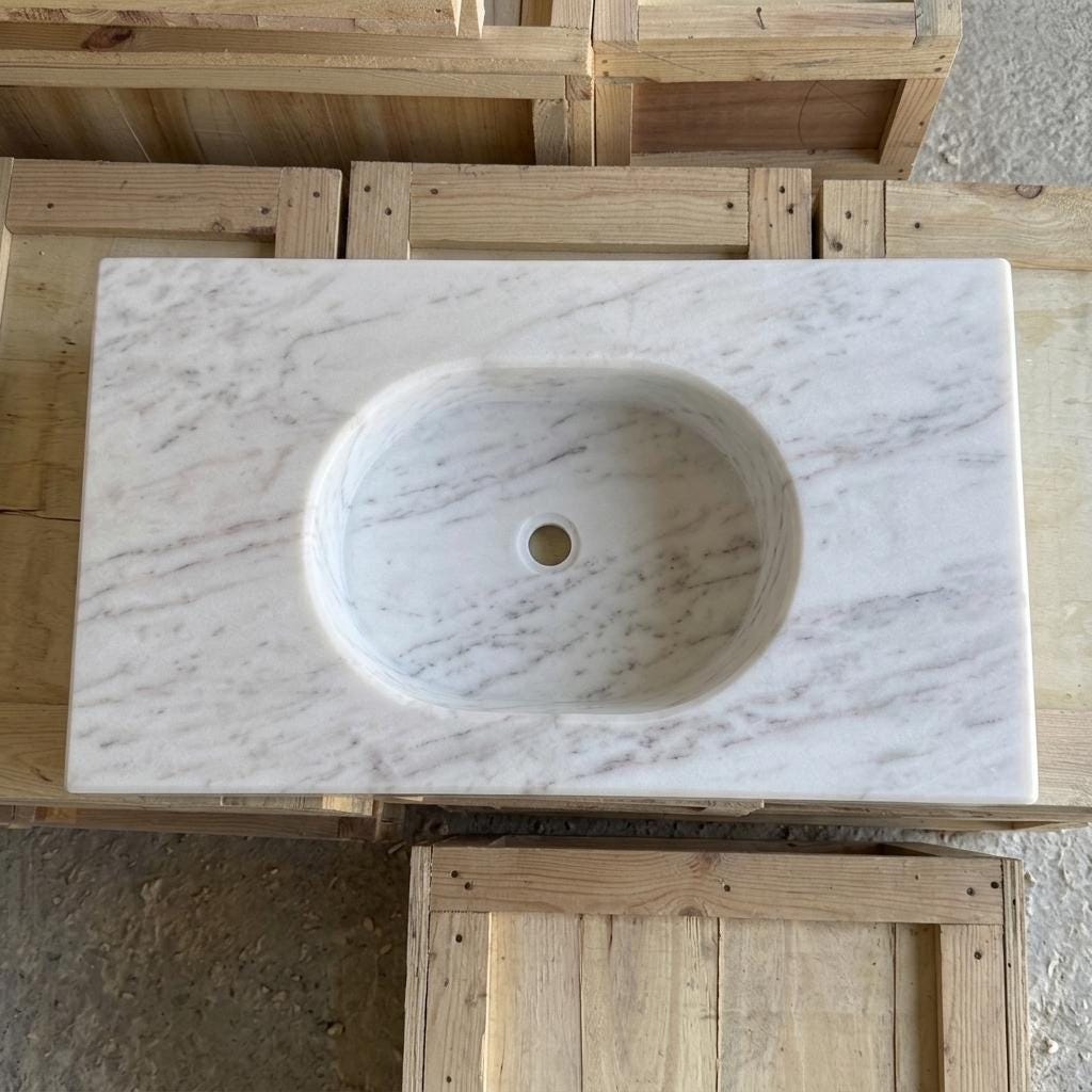 Carrara White Marble wall mount sink — bird's eye view (photo 12)