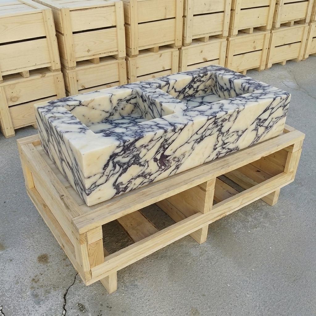 Calacatta Viola Marble fluted vessel sink — product photograph (photo 3)