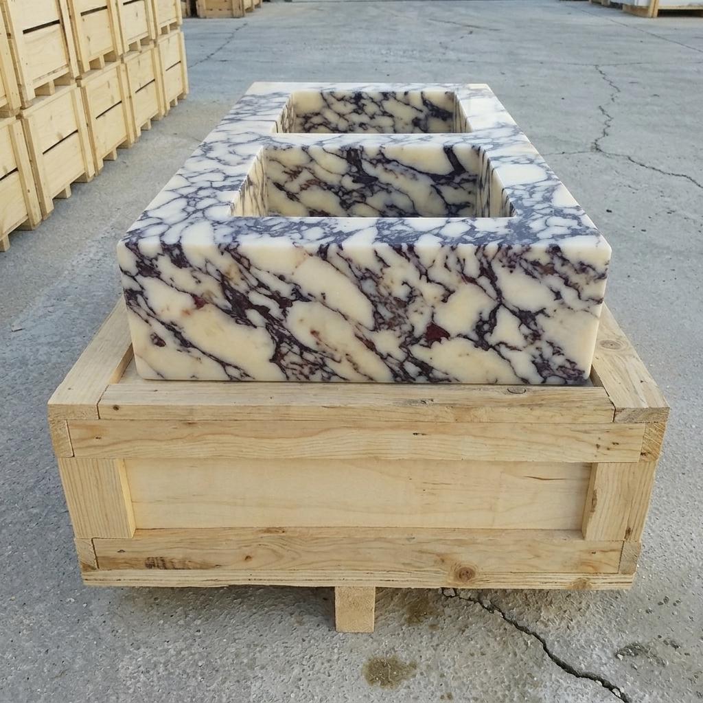 Calacatta Viola Marble fluted vessel sink — right side view (photo 5)