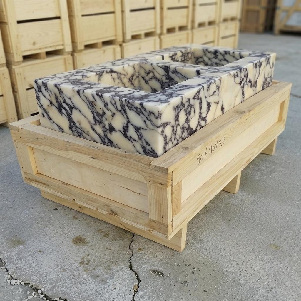 Calacatta Viola Marble fluted vessel sink — low-angle view (photo 14)