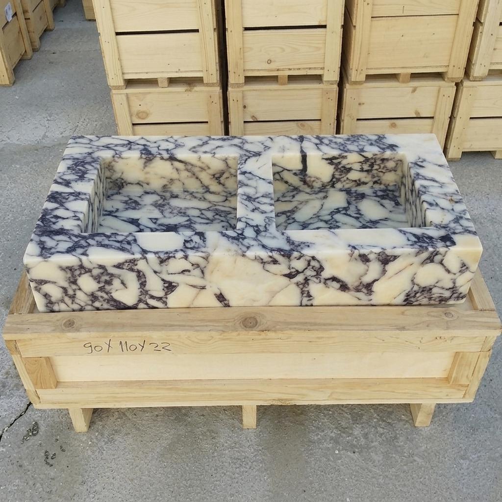 Calacatta Viola Marble fluted vessel sink — eye-level view (photo 20)