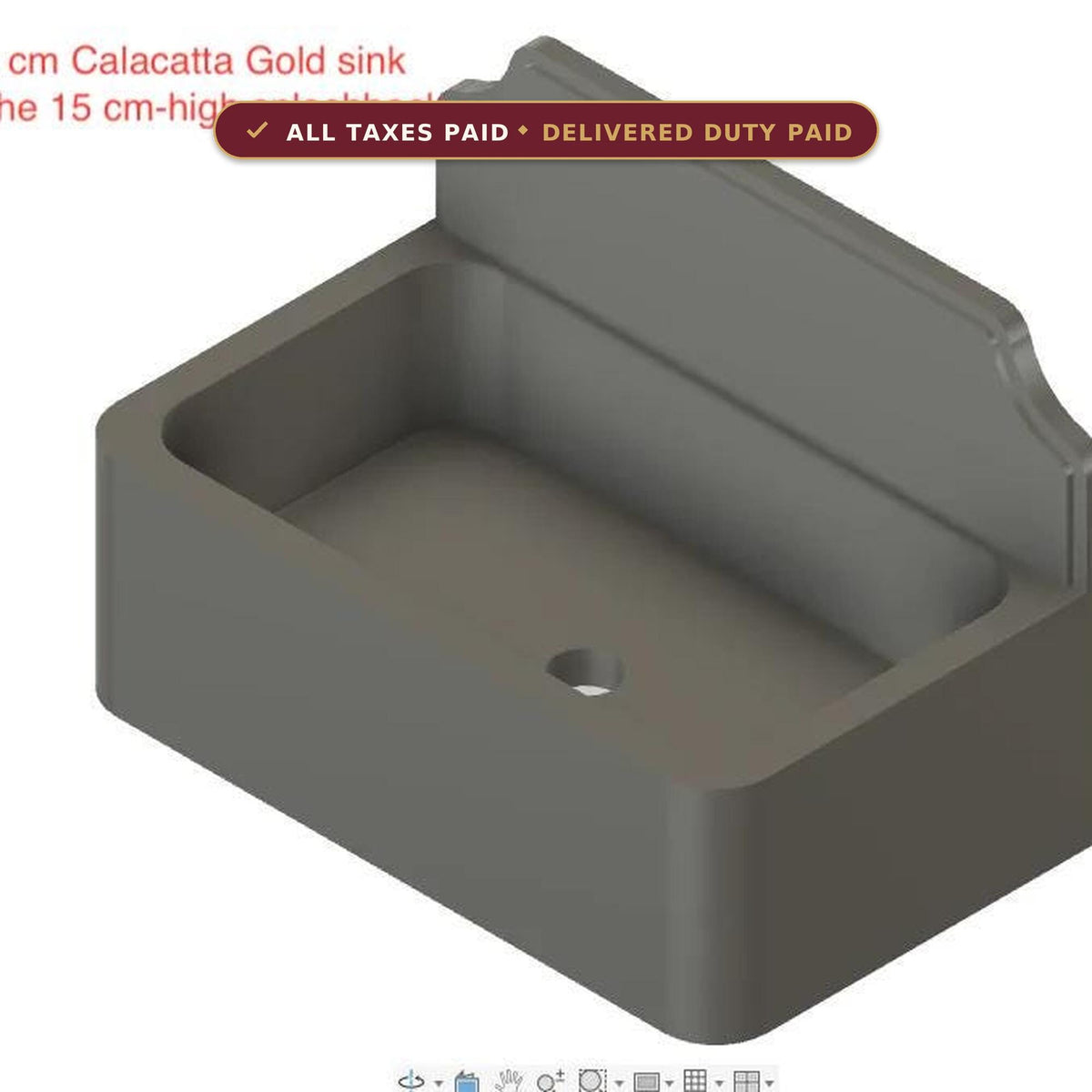 50 × 30 × 17 cm Calacatta Gold sink together with the 15 cm-high splashback
