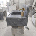 Integrated Counter Marble Sink with Backsplash | Thundra Gray | Hand Carved | Made to Orde — Right side view