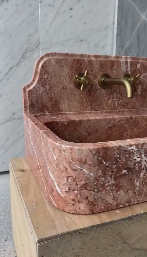 Red Travertine Wall Mount Sink, Bespoke, Wall Mounted Bathroom Basin